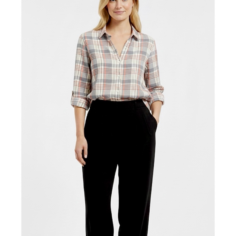 J. CREW PREMIUM 6 BOYFRIEND BUTTON UP SHIRT WOVEN COTTON PLAID PINK GREY $128